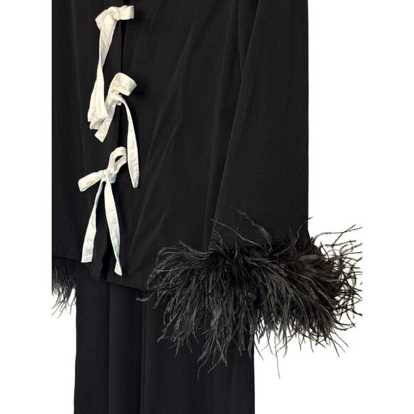 Sleeper Party Pajama Set Bows And Feathers in Black Small New Womens Pants Top - Picture 6 of 17